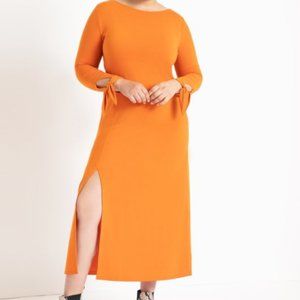 Orange Boat Neck, Tie Sleeve Dress